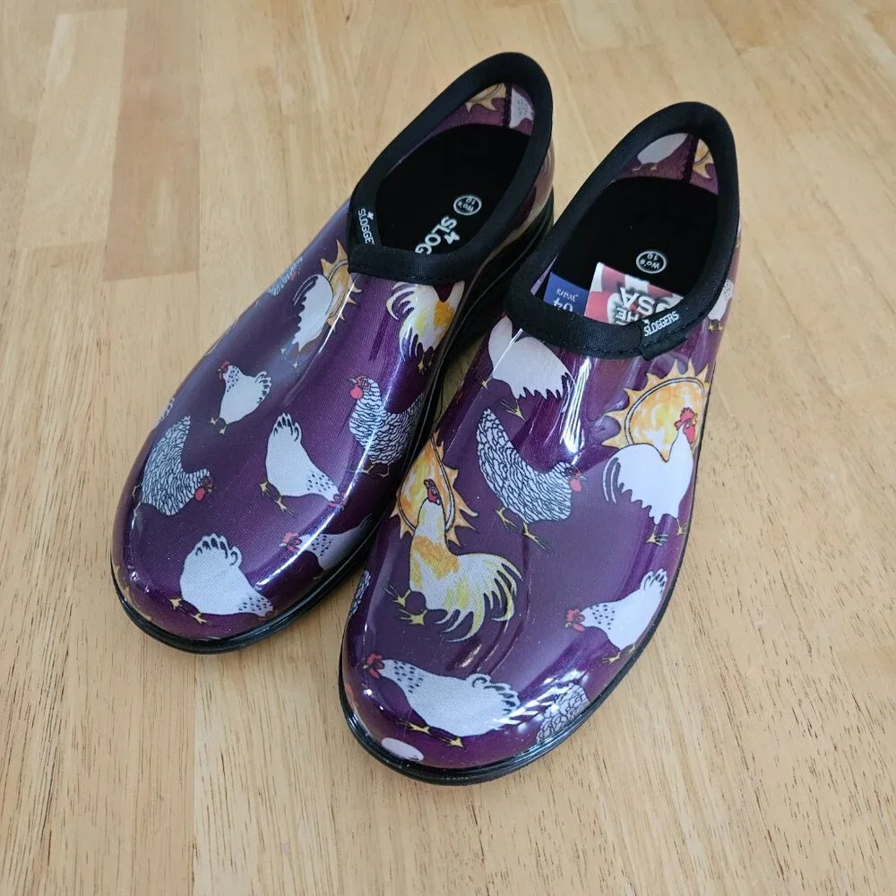 Sloggers Rain & Garden Shoes - Chicken Purple - size 10 - NWT - Picture 1 of 10